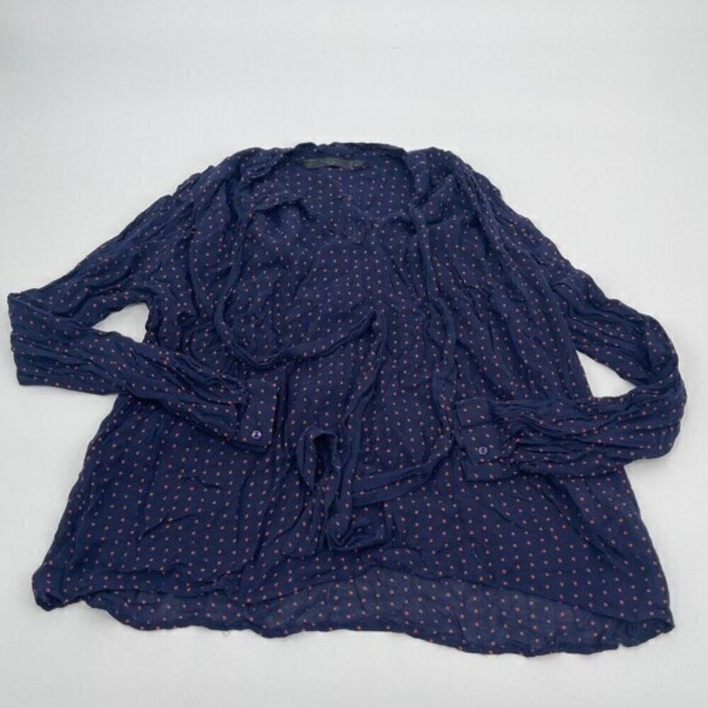 Zara Womens Blouse Medium Blue Polka Dot Casual Pullover Lightweight Stretchy